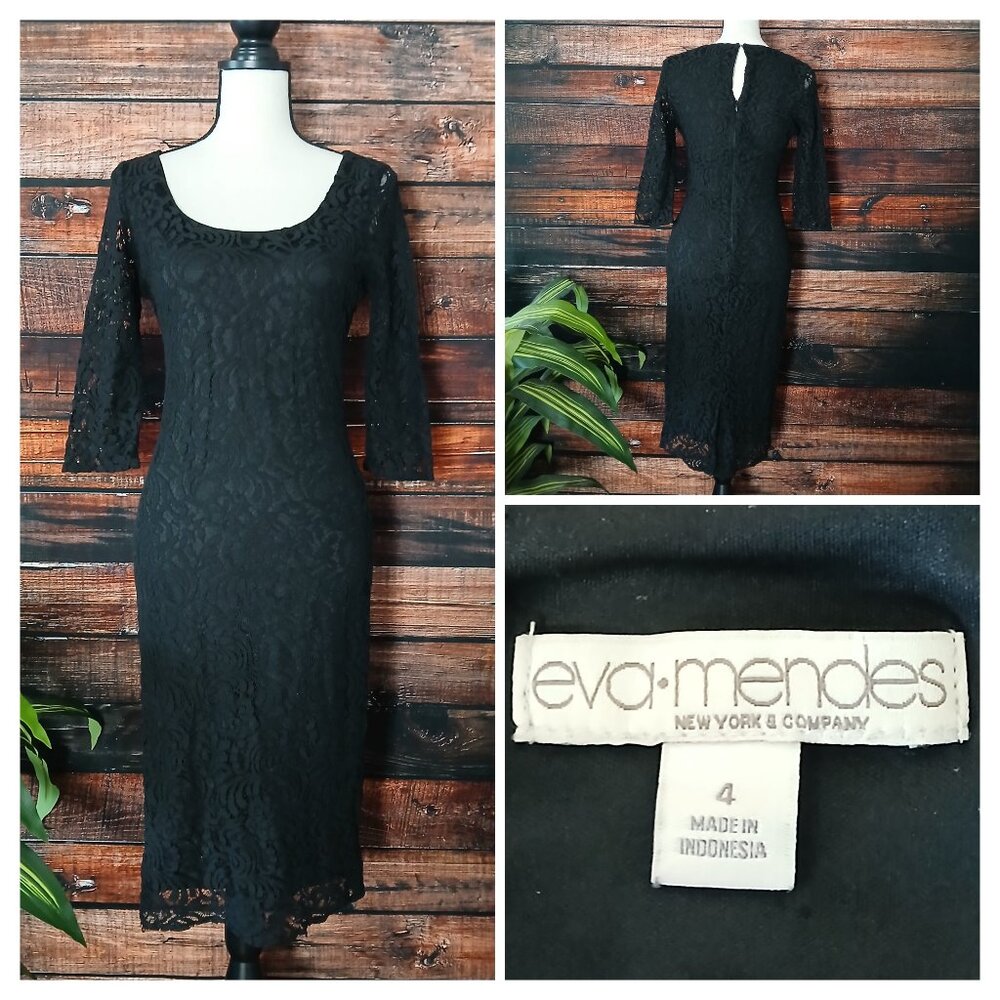 Eva Mendes Dress 4 Black Lace Stretchy Sheer 3/4 Sleeves Gothic